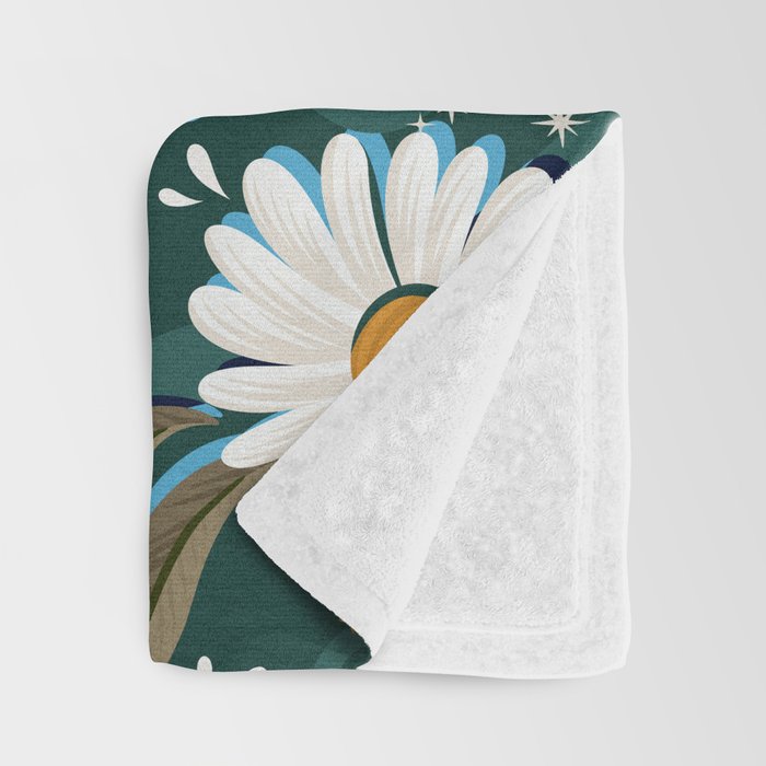 Drippy Daisy Dreamscape - White on Teal Throw Blanket Gallery Image 3