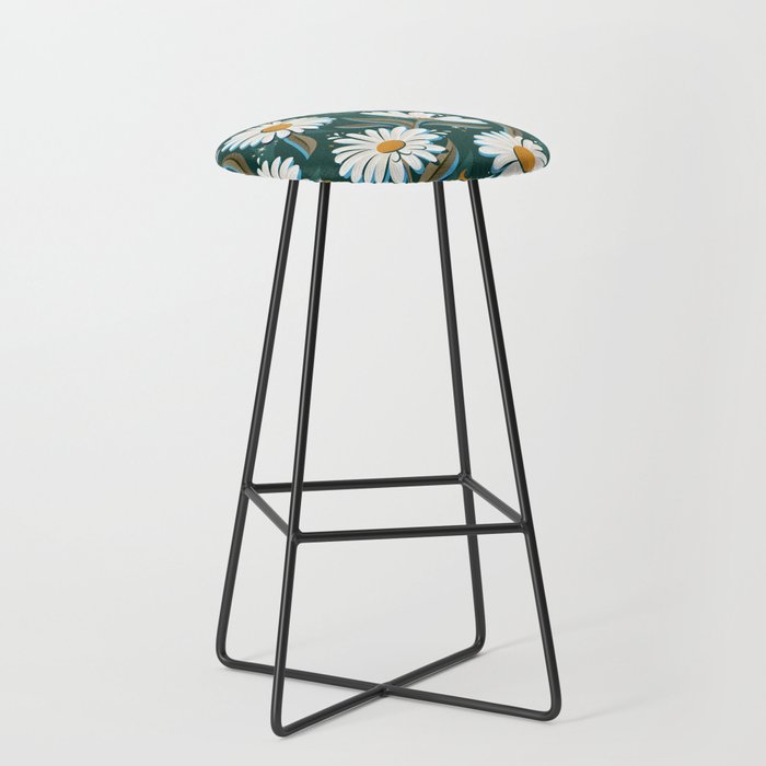 Drippy Daisy Dreamscape - White on Teal Stool Gallery Image 1