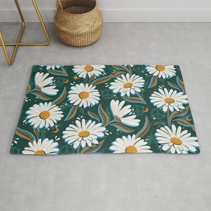 Drippy Daisy Dreamscape - White on Teal Rug Gallery Image 1