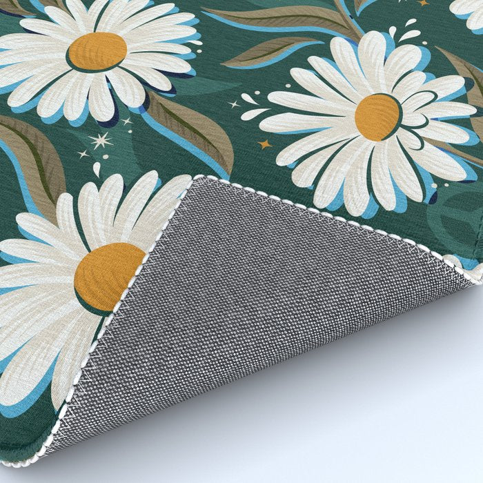Drippy Daisy Dreamscape - White on Teal Rug Gallery Image 4