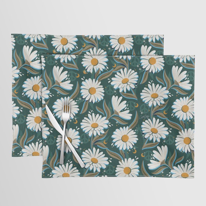 Drippy Daisy Dreamscape - White on Teal Placemat Gallery Image 1