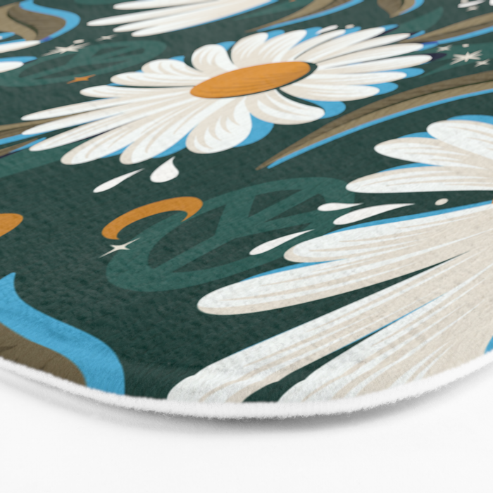 Drippy Daisy Dreamscape - White on Teal Bath Mat Gallery Image 3
