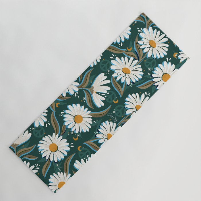 Drippy Daisy Dreamscape - White on Teal Yoga Mat Gallery Image 1