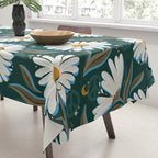 Drippy Daisy Dreamscape - White on Teal Tablecloth Gallery Image 3