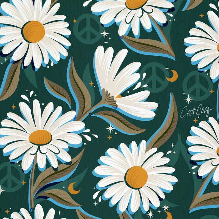 Drippy Daisy Dreamscape - White on Teal Coffee Mug Gallery Image 2