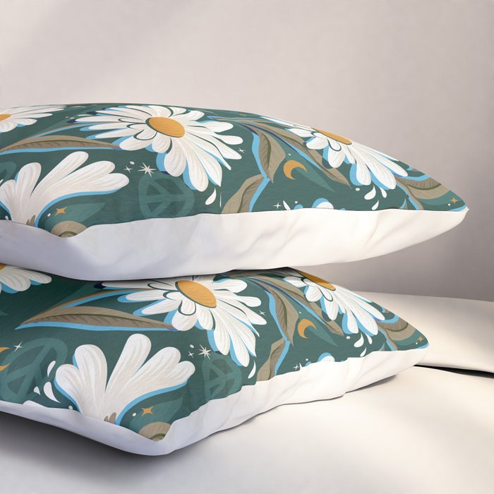 Drippy Daisy Dreamscape - White on Teal Pillow Sham Gallery Image 3