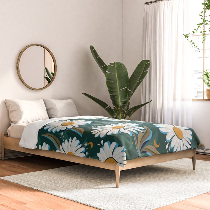 Drippy Daisy Dreamscape - White on Teal Comforter Gallery Image 2