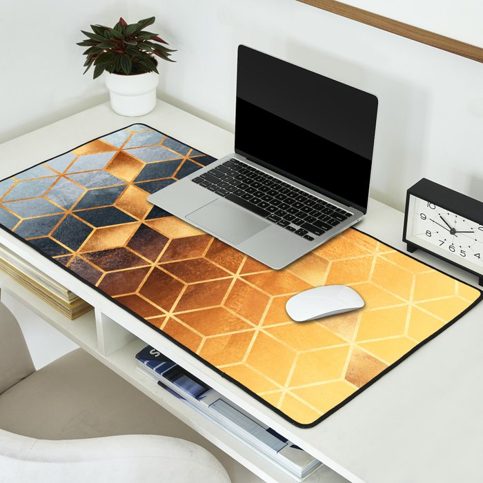 Golden Gradient Cubes Desk Mat Gallery Image 2