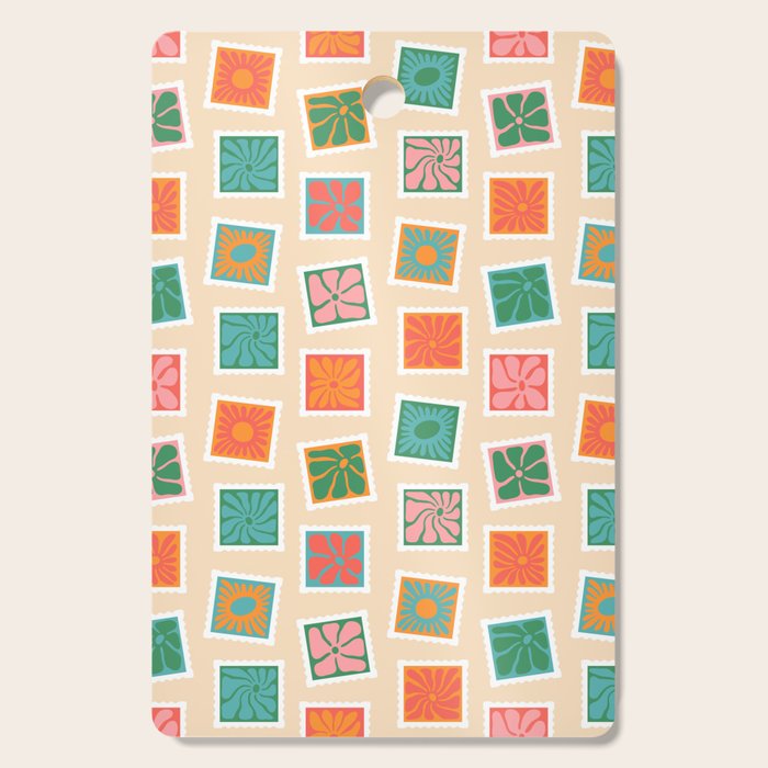 Vintage flower postage stamp pattern Cutting Board Gallery Image 1