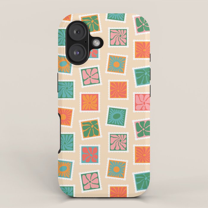 Vintage flower postage stamp pattern iPhone Case Gallery Image 1