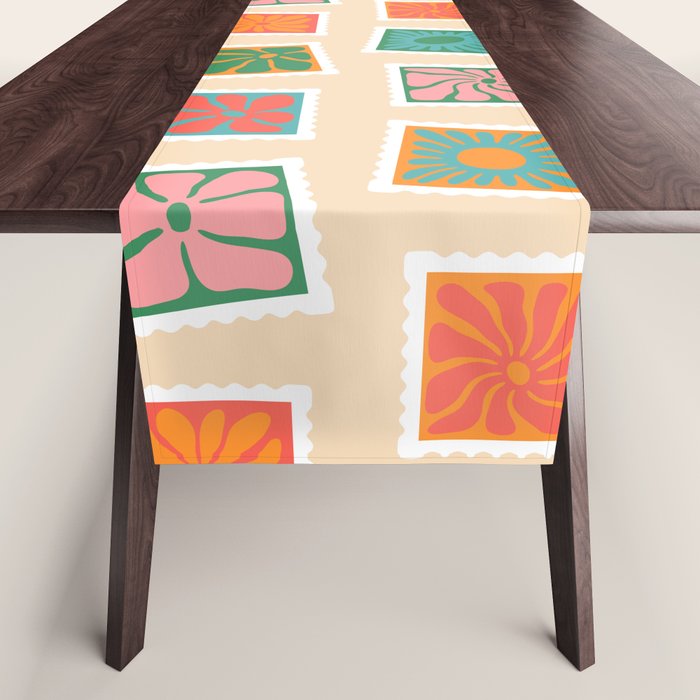 Vintage flower postage stamp pattern Table Runner Gallery Image 1