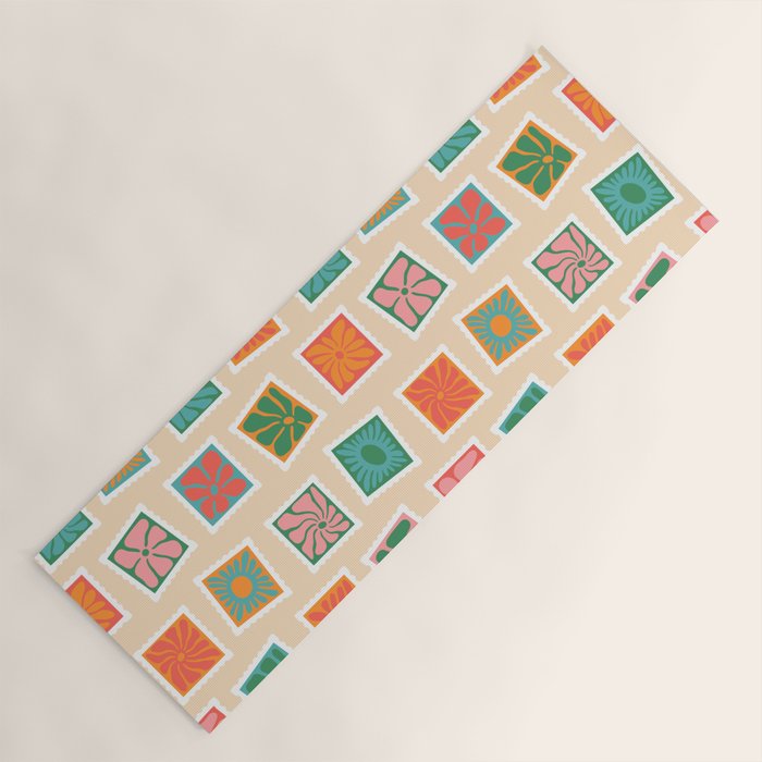 Vintage flower postage stamp pattern Yoga Mat Gallery Image 1