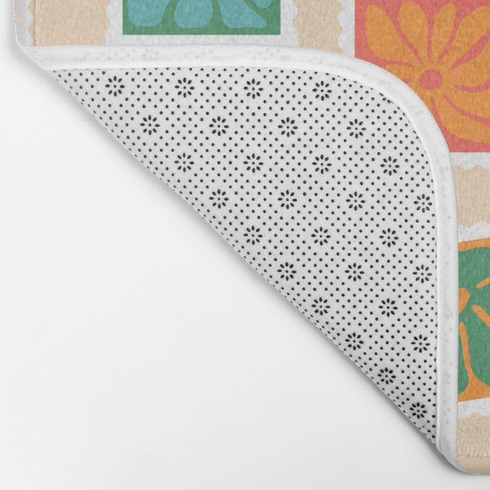 Vintage flower postage stamp pattern Bath Mat Gallery Image 2