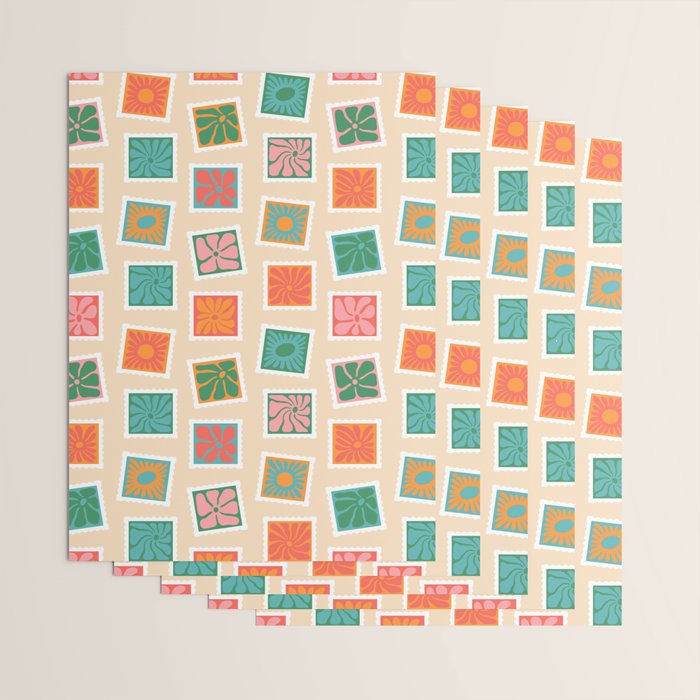 Vintage flower postage stamp pattern Wrapping Paper Gallery Image 3