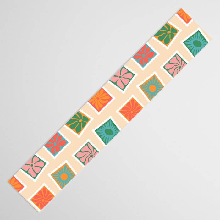 Vintage flower postage stamp pattern Table Runner Gallery Image 3