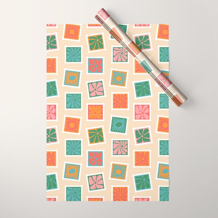 Vintage flower postage stamp pattern Wrapping Paper Gallery Image 1