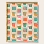 Vintage flower postage stamp pattern Serving Tray Gallery Image 1