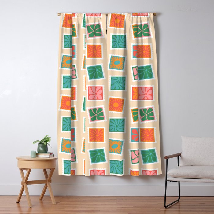 Vintage flower postage stamp pattern Window Curtain Gallery Image 5