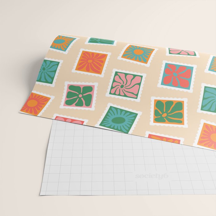 Vintage flower postage stamp pattern Wrapping Paper Gallery Image 2