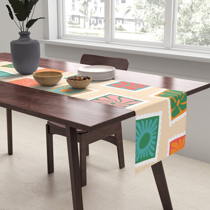 Vintage flower postage stamp pattern Table Runner Gallery Image 2