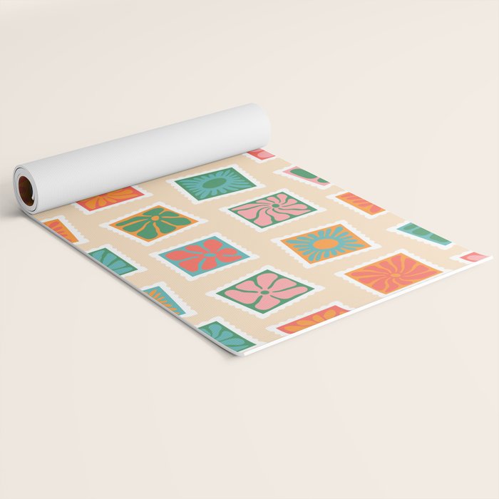 Vintage flower postage stamp pattern Yoga Mat Gallery Image 2
