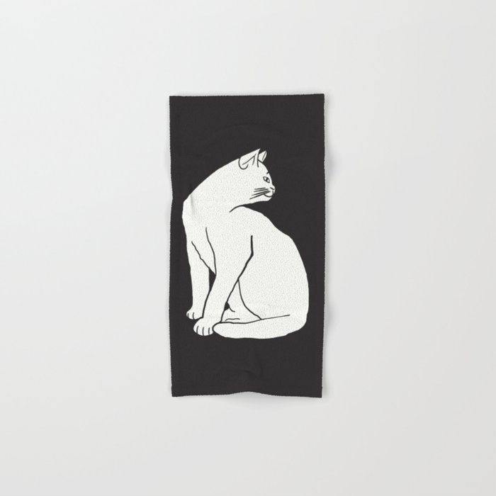 White Cat On Black Bath Towel Gallery Image 1