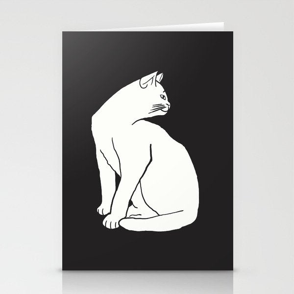 White Cat On Black Stationery Card Gallery Image 1