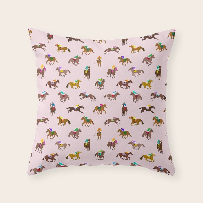 Off to the Horse Races (Pink) Throw Pillow Gallery Image 6