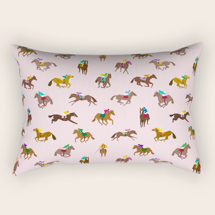 Off to the Horse Races (Pink) Rectangular Pillow Gallery Image 2
