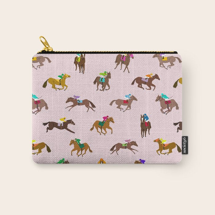 Off to the Horse Races (Pink) Carry All Pouch Gallery Image 1