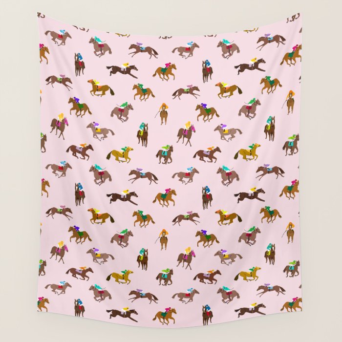 Off to the Horse Races (Pink) Wall Tapestry Gallery Image 4