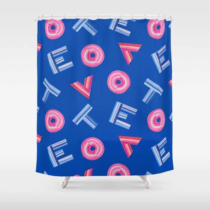 Cast Your Vote | Hand-Lettered Pattern in Blue Shower Curtain Gallery Image 1