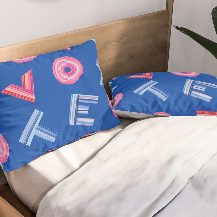 Cast Your Vote | Hand-Lettered Pattern in Blue Pillow Sham Gallery Image 2