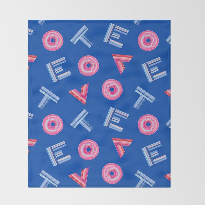 Cast Your Vote | Hand-Lettered Pattern in Blue Throw Blanket Gallery Image 2
