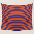Ultra Fine Stripe Narrow Pinstripe Pattern in Bold Blue and Orange Wall Tapestry Gallery Image 4