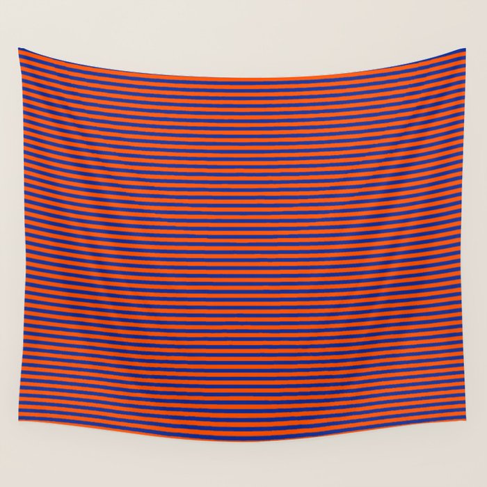 Ultra Fine Stripe Narrow Pinstripe Pattern in Bold Blue and Orange Wall Tapestry Gallery Image 4