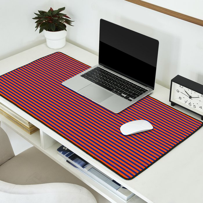 Ultra Fine Stripe Narrow Pinstripe Pattern in Bold Blue and Orange Desk Mat Gallery Image 2