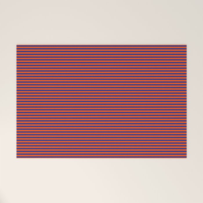 Ultra Fine Stripe Narrow Pinstripe Pattern in Bold Blue and Orange Welcome Mat Gallery Image 1