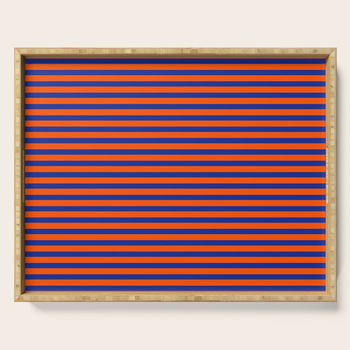 Ultra Fine Stripe Narrow Pinstripe Pattern in Bold Blue and Orange Serving Tray Gallery Image 1