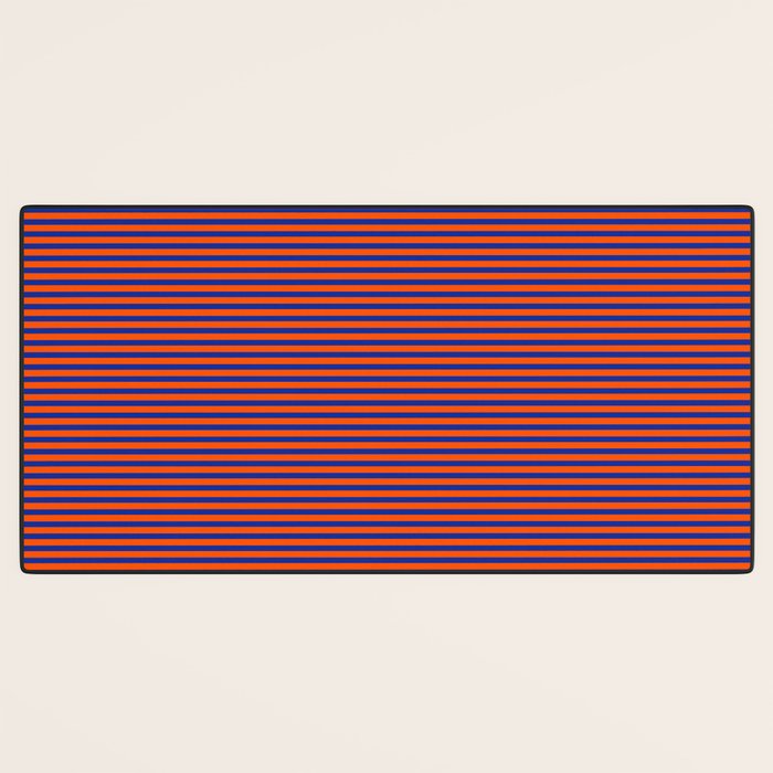 Ultra Fine Stripe Narrow Pinstripe Pattern in Bold Blue and Orange Desk Mat Gallery Image 3