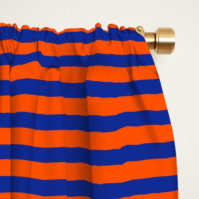 Ultra Fine Stripe Narrow Pinstripe Pattern in Bold Blue and Orange Window Curtain Gallery Image 2