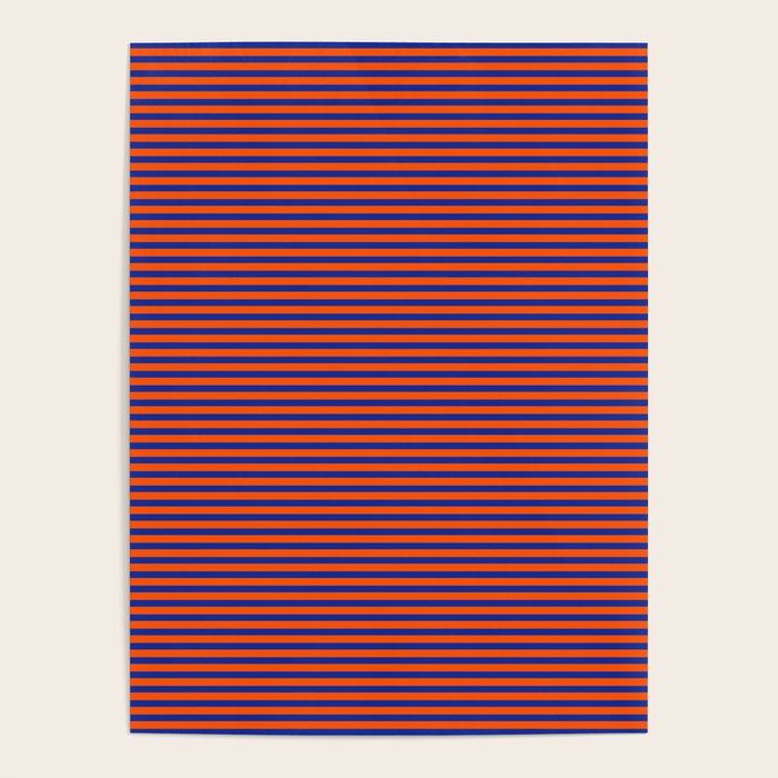 Ultra Fine Stripe Narrow Pinstripe Pattern in Bold Blue and Orange Poster Gallery Image 1