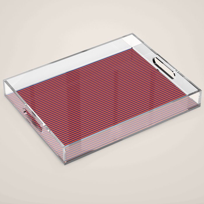 Ultra Fine Stripe Narrow Pinstripe Pattern in Bold Blue and Orange Acrylic Tray Gallery Image 1