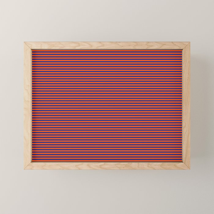 Ultra Fine Stripe Narrow Pinstripe Pattern in Bold Blue and Orange Mini Art Print Gallery Image 1