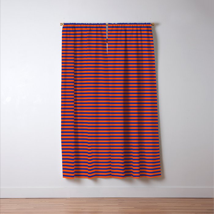 Ultra Fine Stripe Narrow Pinstripe Pattern in Bold Blue and Orange Window Curtain Gallery Image 3