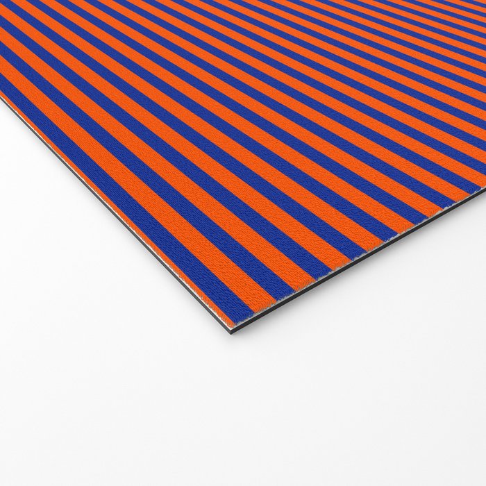 Ultra Fine Stripe Narrow Pinstripe Pattern in Bold Blue and Orange Welcome Mat Gallery Image 2
