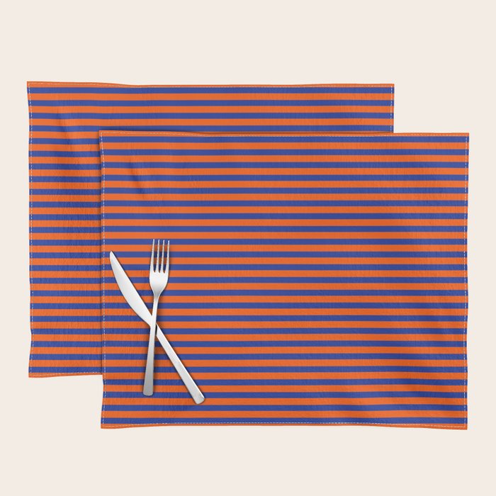 Ultra Fine Stripe Narrow Pinstripe Pattern in Bold Blue and Orange Placemat Gallery Image 1