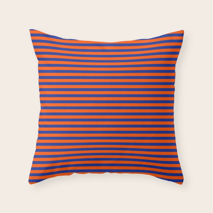 Ultra Fine Stripe Narrow Pinstripe Pattern in Bold Blue and Orange Throw Pillow Gallery Image 6
