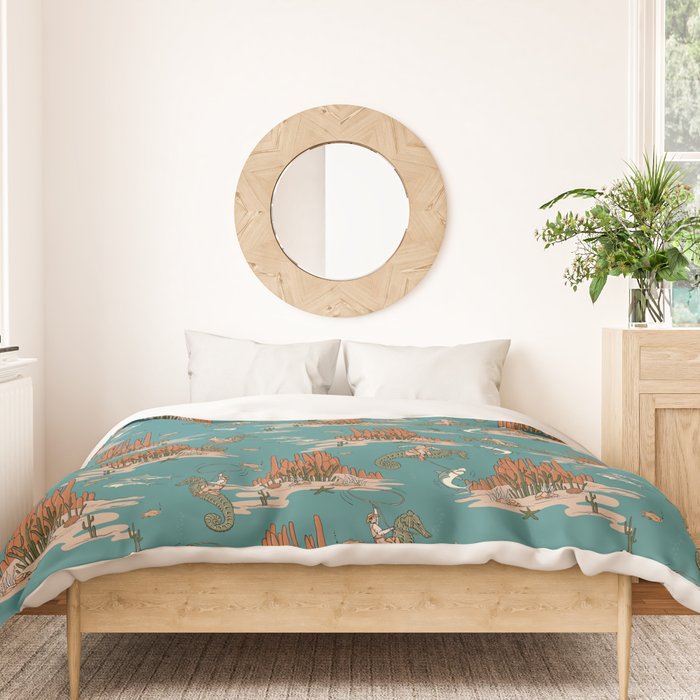 Quirky Western Cowboys on Seahorses Roping Sharks Duvet Cover Gallery Image 3