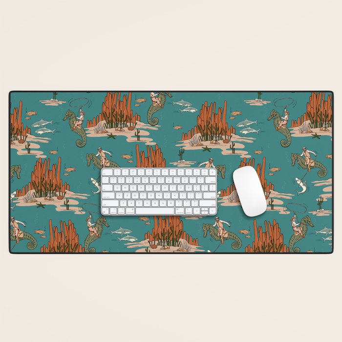 Quirky Western Cowboys on Seahorses Roping Sharks Desk Mat Gallery Image 1